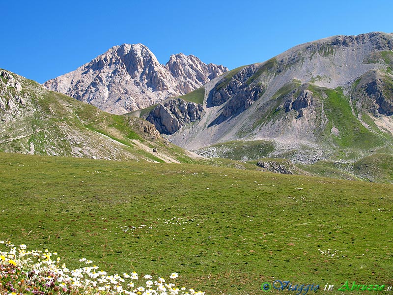 05-P7258890+.jpg - 05-P7258890+.jpg - L'altopiano di Campo Imperatore (1.800-2.150 m. s.l.m.), soprannominato il  "piccolo Tibet". Al centro della foto è visibile il versante aquilano della vetta del Corno Grande (2.912 m.), la montagna più alta della catena appenninica.